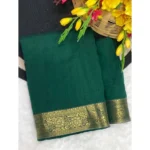 Women's Vichitra Silk Printed Saree With Unstitched Blouse 5.5Mtr (Green) - Image 3