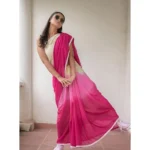 Women's Linen Printed Saree With Unstitched Blouse 5.5Mtr (Pink) - Image 2
