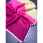 Women's Linen Printed Saree With Unstitched Blouse 5.5Mtr (Pink) - Image 4