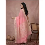 Women's Cotton Printed Saree With Unstitched Blouse 5.5Mtr (Coral Pink) - Image 2