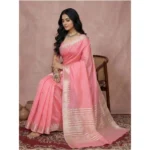 Women's Cotton Printed Saree With Unstitched Blouse 5.5Mtr (Coral Pink) - Image 3