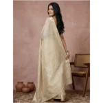 Women's Cotton Printed Saree With Unstitched Blouse 5.5Mtr (Cream) - Image 2
