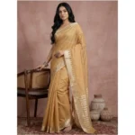 Women's Cotton Printed Saree With Unstitched Blouse 5.5Mtr (Golden) - Image 3