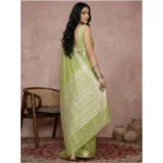 Women's Cotton Printed Saree With Unstitched Blouse 5.5Mtr (Light Green) - Image 2