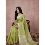 Women's Cotton Printed Saree With Unstitched Blouse 5.5Mtr (Light Green) - Image 3