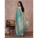 Women's Cotton Printed Saree With Unstitched Blouse 5.5Mtr (Teal) - Image 2