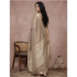 Women's Cotton Printed Saree With Unstitched Blouse 5.5Mtr (Beige) - Image 2