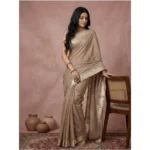 Women's Cotton Printed Saree With Unstitched Blouse 5.5Mtr (Beige) - Image 3