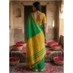 Women's Cotton Printed Saree With Unstitched Blouse 5.5Mtr (Green) - Image 2