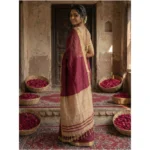 Women's Cotton Printed Saree With Unstitched Blouse 5.5Mtr (Wine) - Image 2
