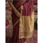 Women's Cotton Printed Saree With Unstitched Blouse 5.5Mtr (Wine) - Image 3