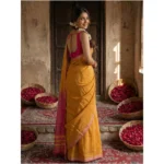 Women's Cotton Printed Saree With Unstitched Blouse 5.5Mtr (Yellow) - Image 2