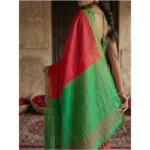 Women's Cotton Printed Saree With Unstitched Blouse 5.5Mtr (Red) - Image 4