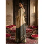 Women's Cotton Printed Saree With Unstitched Blouse 5.5Mtr (Beige) - Image 2