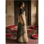 Women's Cotton Printed Saree With Unstitched Blouse 5.5Mtr (Beige) - Image 3