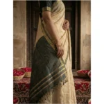 Women's Cotton Printed Saree With Unstitched Blouse 5.5Mtr (Beige) - Image 4