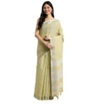 Women's Linen Cotton Printed Saree With Unstitched Blouse 5.5Mtr (Olive Green)