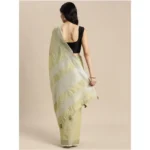 Women's Linen Cotton Printed Saree With Unstitched Blouse 5.5Mtr (Olive Green) - Image 2
