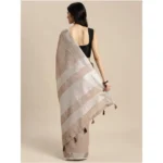 Women's Linen Cotton Printed Saree With Unstitched Blouse 5.5Mtr (Beige) - Image 2