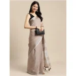 Women's Linen Cotton Printed Saree With Unstitched Blouse 5.5Mtr (Beige) - Image 4