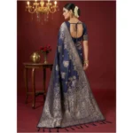 Women's Silk Blend Printed Saree With Unstitched Blouse 5.5Mtr (Navy Blue) - Image 2