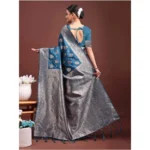 Women's Banarasi Silk Printed Saree With Unstitched Blouse 5.5Mtr (Teal Blue) - Image 2
