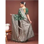 Women's Banarasi Silk Printed Saree With Unstitched Blouse 5.5Mtr (Dark Green) - Image 2