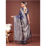 Women's Banarasi Silk Printed Saree With Unstitched Blouse 5.5Mtr (Navy Blue) - Image 2