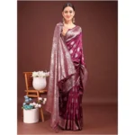 Women's Banarasi Silk Printed Saree With Unstitched Blouse 5.5Mtr (Purple) - Image 2