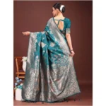 Women's Banarasi Silk Printed Saree With Unstitched Blouse 5.5Mtr (Sea Green) - Image 2