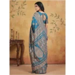 Women's Silk Blend Printed Saree With Unstitched Blouse 5.5Mtr (Teal) - Image 2