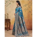Women's Silk Blend Printed Saree With Unstitched Blouse 5.5Mtr (Teal) - Image 3