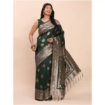 Women's Banarasi Silk Printed Saree With Unstitched Blouse 5.5Mtr (Green) - Image 4