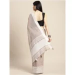 Women's Linen Printed Saree With Unstitched Blouse 5.5Mtr (Beige) - Image 2