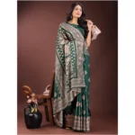 Women's Silk Printed Saree With Unstitched Blouse 5.5Mtr (Green) - Image 4