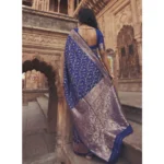 Women's Art Silk Printed Saree With Unstitched Blouse 5.5Mtr (Navy Blue) - Image 3