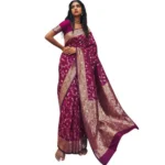 Women's Art Silk Printed Saree With Unstitched Blouse 5.5Mtr (Wine) - Image 2