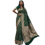 Women's Art Silk Printed Saree With Unstitched Blouse 5.5Mtr (Green) - Image 2