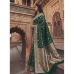 Women's Art Silk Printed Saree With Unstitched Blouse 5.5Mtr (Green) - Image 4