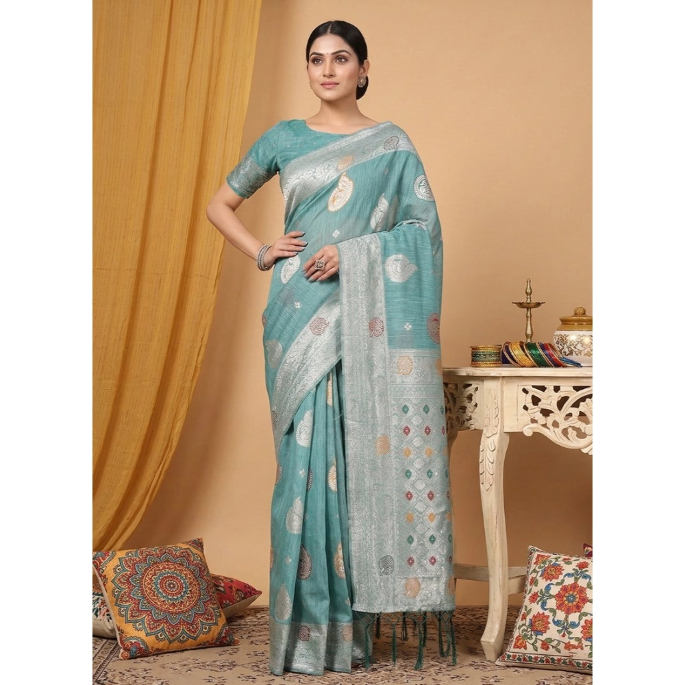 PID-67037-Women-s-Linen-Cotton-Printed-Saree-With-Unstitched-Blouse-5-5-Mtr-Sea-Green-1-1000x1000-1.webp Women's Linen Cotton Printed Saree With Unstitched Blouse 5.5Mtr (Sea Green) - Image 1