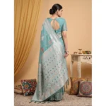 Women's Linen Cotton Printed Saree With Unstitched Blouse 5.5Mtr (Sea Green) - Image 3