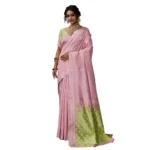 Women's Linen Cotton Printed Saree With Unstitched Blouse 5.5Mtr (Pink) - Image 2