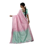 Women's Linen Cotton Printed Saree With Unstitched Blouse 5.5Mtr (Pastel Pink) - Image 3