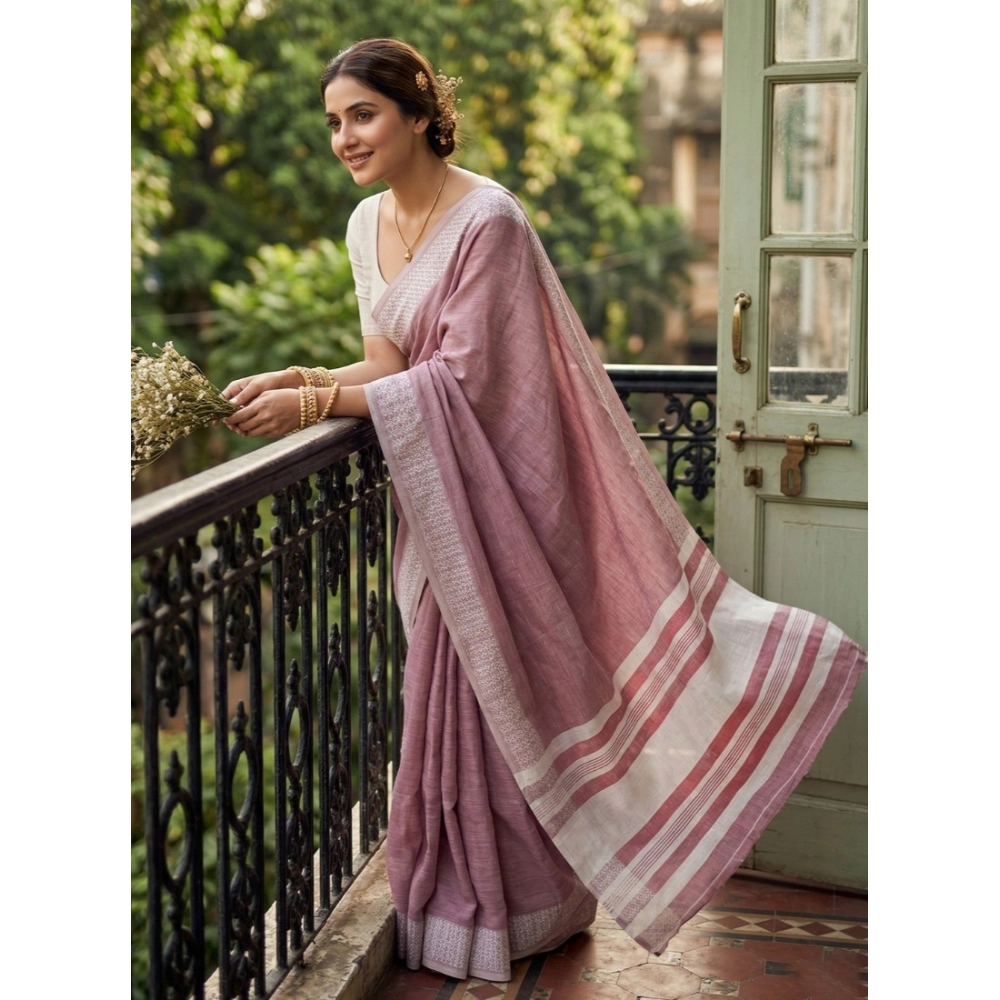 PID-67045-Women-s-Linen-Printed-Saree-With-Unstitched-Blouse-5-5-Mtr-Magenta-1-1000x1000-1.webp Women's Linen Striped Saree With Unstitched Blouse 5.5Mtr (Magenta) - Image 1