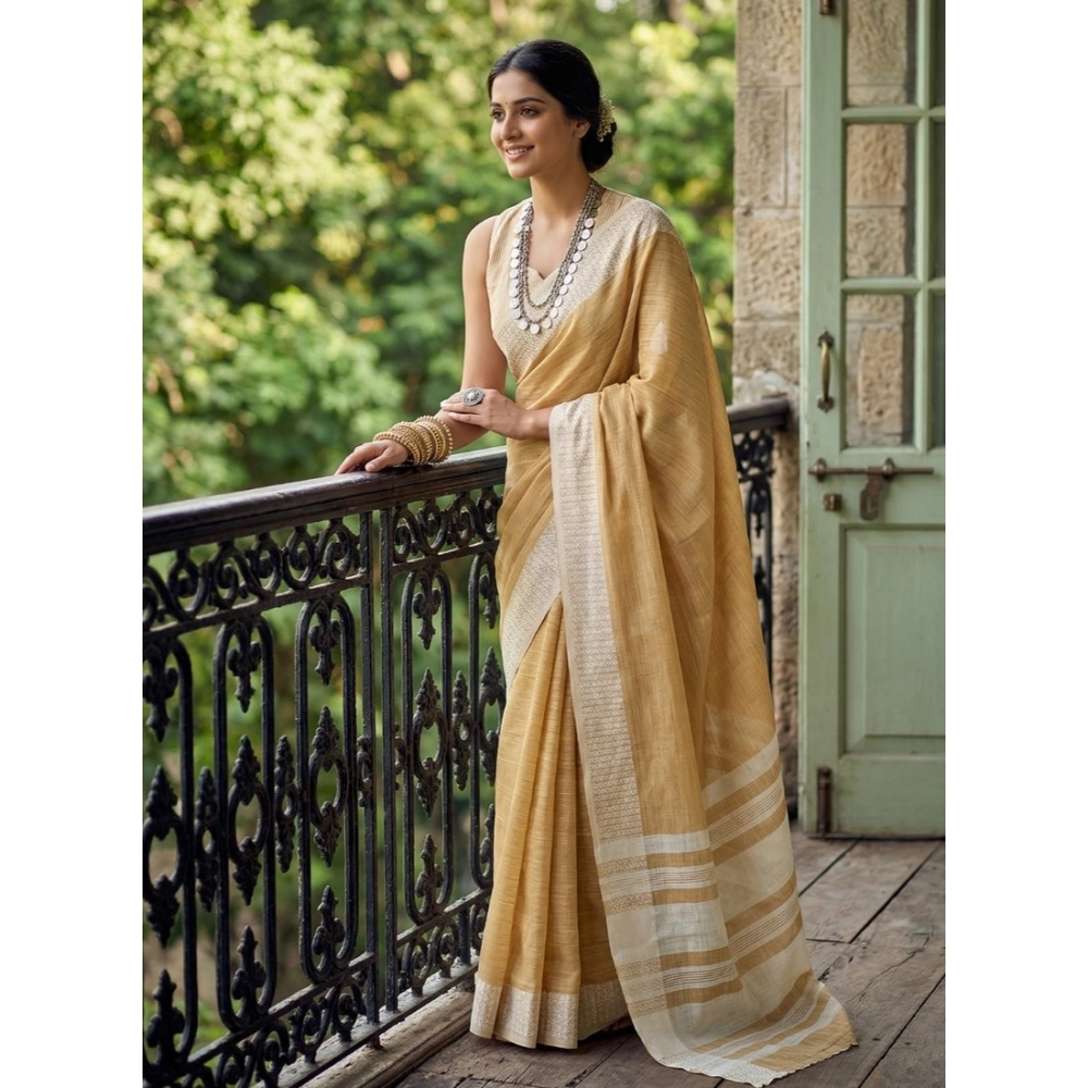 PID-67047-Women-s-Linen-Printed-Saree-With-Unstitched-Blouse-5-5-Mtr-Mustrd-Yellow-1-1000x1000-1.webp Women's Linen Striped Saree With Unstitched Blouse 5.5Mtr (Mustard Yellow) - Image 1