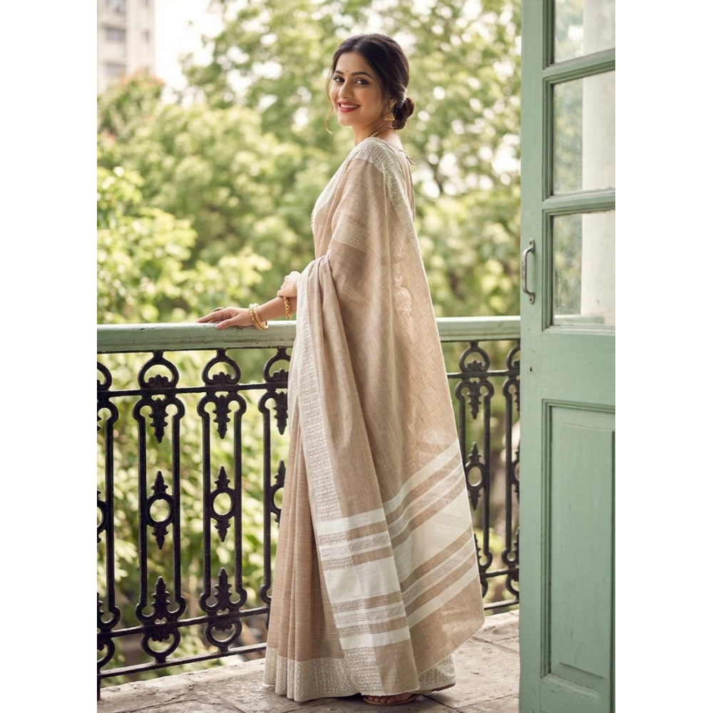 PID-67048-Women-s-Linen-Printed-Saree-With-Unstitched-Blouse-5-5-Mtr-Lite-Brown-1-1000x1000-1.webp Women's Linen Striped Saree With Unstitched Blouse 5.5Mtr (Lite Brown) - Image 1