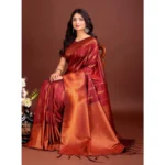 Women's Banarasi Silk Printed Saree With Unstitched Blouse 5.5Mtr (Maroon)