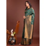 Women's Banarasi Silk Printed Saree With Unstitched Blouse 5.5Mtr (Green) - Image 4