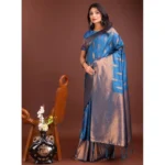 Women's Banarasi Silk Printed Saree With Unstitched Blouse 5.5Mtr (Royal Blue) - Image 4