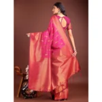 Women's Banarasi Silk Printed Saree With Unstitched Blouse 5.5Mtr (Magenta) - Image 3